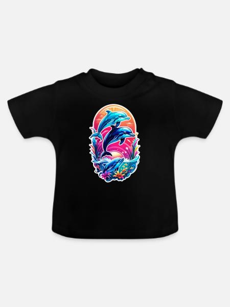 Delfin und Ozean - Baby Bio-T-Shirt mit Rundhals - Schwarz