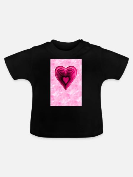 Rosa Herz - Baby Bio-T-Shirt mit Rundhals - Schwarz