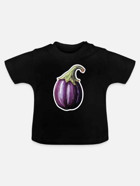 Aubergine bauchig - Baby Bio-T-Shirt mit Rundhals - Schwarz