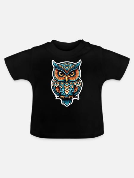 Eule Neo Traditional - Baby Bio-T-Shirt mit Rundhals - Schwarz