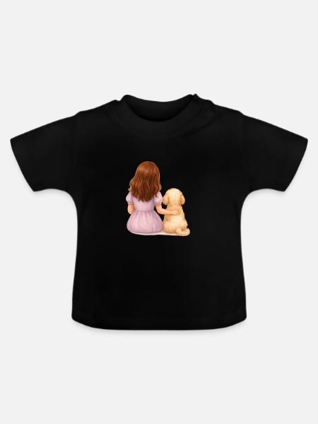Kleines Mädchen mit Hund - Baby Bio-T-Shirt mit Rundhals - Schwarz