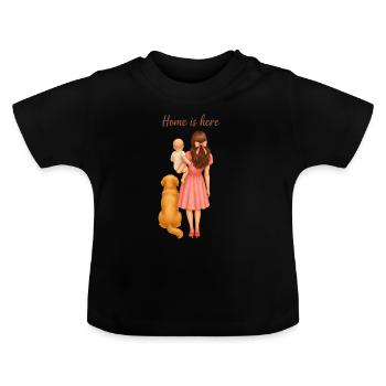 Home is here –Mama mit Baby und Hund - Baby Bio-T-Shirt mit Rundhals - Schwarz - Vorne