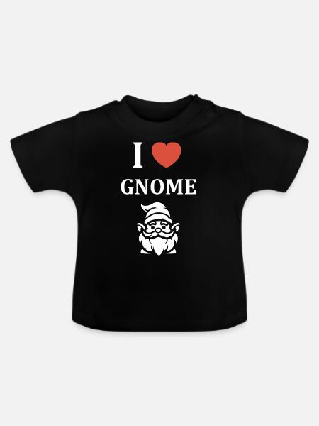 Ich liebe Gnome - Baby Bio-T-Shirt mit Rundhals - Schwarz