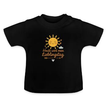 Heute wird mein Lieblingstag – Sonne & Herz - Baby Bio-T-Shirt mit Rundhals - Schwarz - Vorne