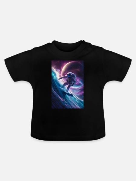 Galaktischer surfender Astronaut - Baby Bio-T-Shirt mit Rundhals - Schwarz