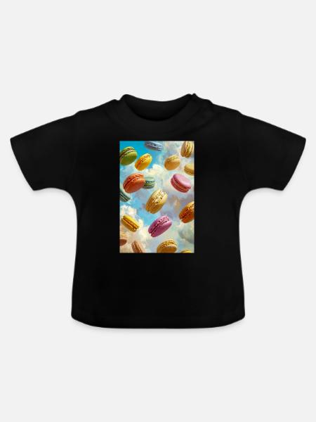 Bunte Macarons am Himmel - Baby Bio-T-Shirt mit Rundhals - Schwarz