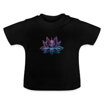 Lotusblume Meditation Yoga Gradient pink blau - Baby Bio-T-Shirt mit Rundhals - Schwarz - Vorne