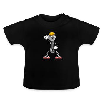 Tool Cartoon Wrench - Baby Organic T-Shirt with Round Neck - black - Front