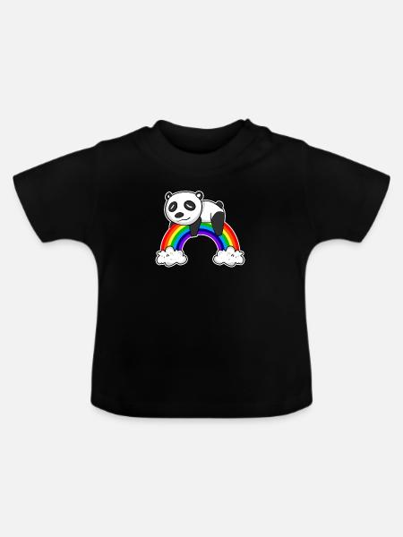 Regenbogen Panda - Baby Bio-T-Shirt mit Rundhals - Schwarz