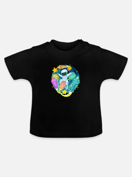 Astronaut im Weltall mit Raketen - Baby Bio-T-Shirt mit Rundhals - Schwarz