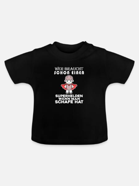 Schaf Superheld Hirte - Baby Bio-T-Shirt mit Rundhals - Schwarz