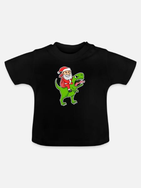 Weihnachtsmann Dinosaurier - Baby Bio-T-Shirt mit Rundhals - Schwarz