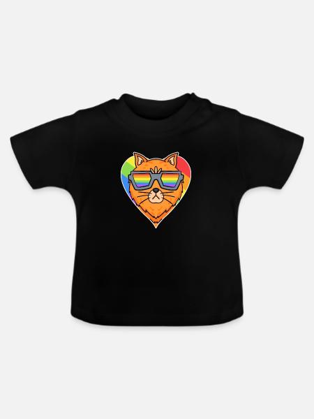 Regenbogen - Katze - Baby Bio-T-Shirt mit Rundhals - Schwarz