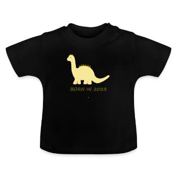 Dino gelb - Baby Bio-T-Shirt mit Rundhals - Schwarz - Vorne