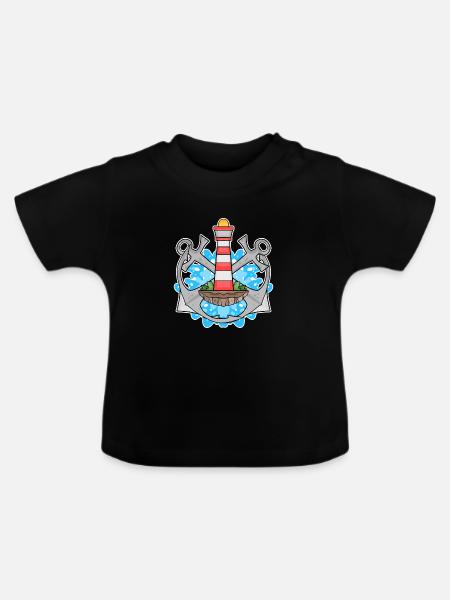 Anker Leuchtturm Nordsee - Baby Bio-T-Shirt mit Rundhals - Schwarz