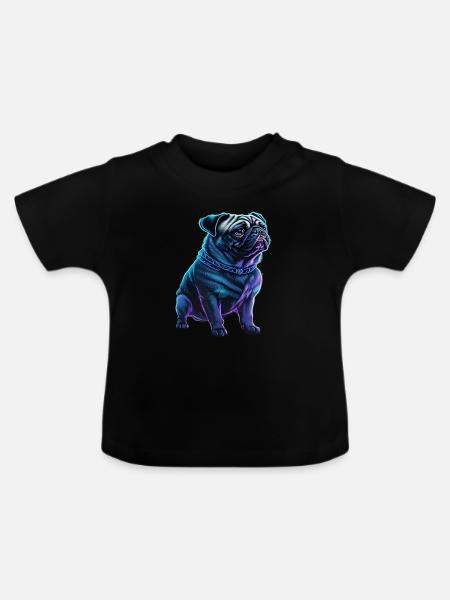 Futuristischer Neon-Mops - Baby Bio-T-Shirt mit Rundhals - Schwarz