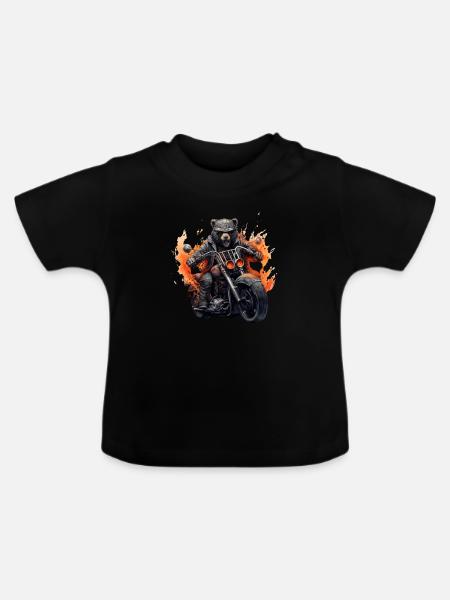 Biker Bär - Baby Bio-T-Shirt mit Rundhals - Schwarz