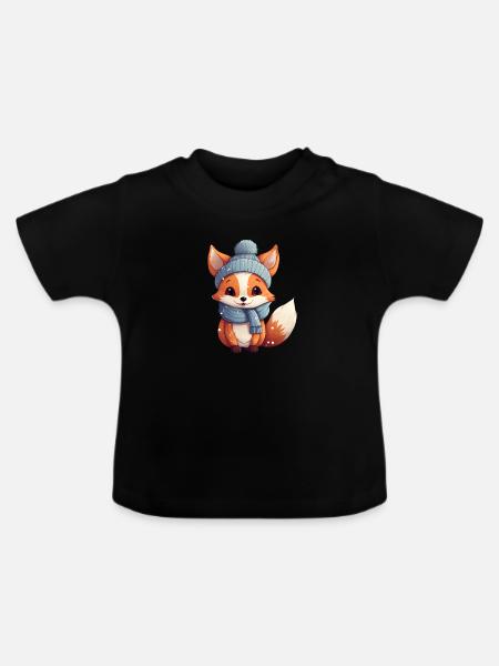 Tiere im Winter Fuchs - Baby Bio-T-Shirt mit Rundhals - Schwarz