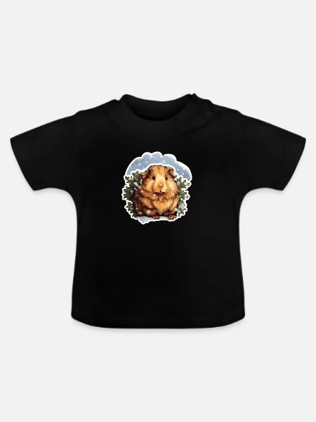 Winterliches Meerschweinchen - Baby Bio-T-Shirt mit Rundhals - Schwarz