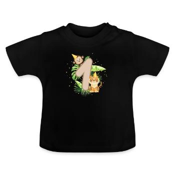 Erster Geburtstag Dschungel Tiger Affe Babyparty - Baby Bio-T-Shirt mit Rundhals - Schwarz - Vorne