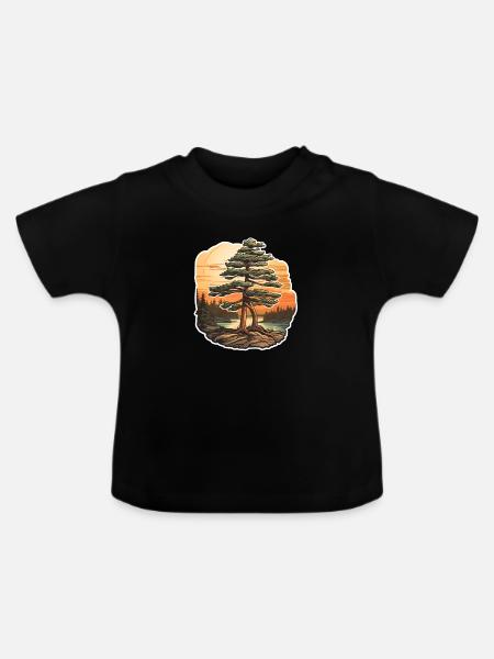 Pinie in der Abenddämmerung - Baby Bio-T-Shirt mit Rundhals - Schwarz