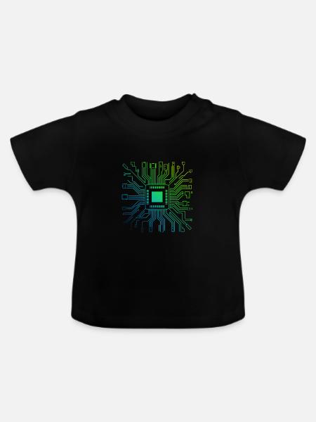 Bunte Computerplatine Tech Electronic - Baby Bio-T-Shirt mit Rundhals - Schwarz