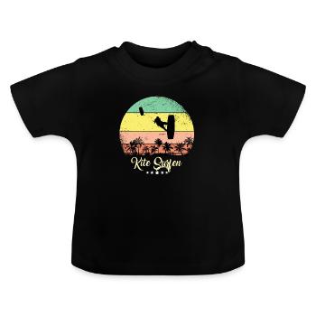 Kite Surfing Surfer Vintage Retro Sunset - Baby Organic T-Shirt with Round Neck - black - Front
