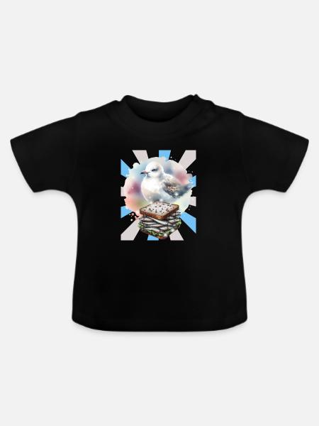 Fisch und Möwe Sandwich Illustration - Baby Bio-T-Shirt mit Rundhals - Schwarz