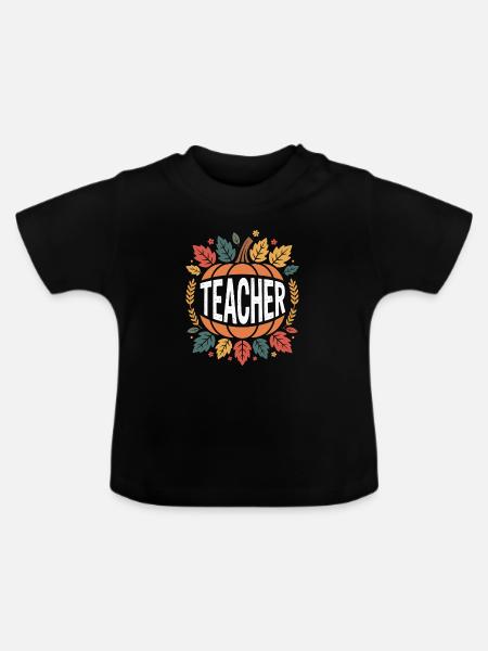 Herbstlicher Lehrer Kürbis - Baby Bio-T-Shirt mit Rundhals - Schwarz