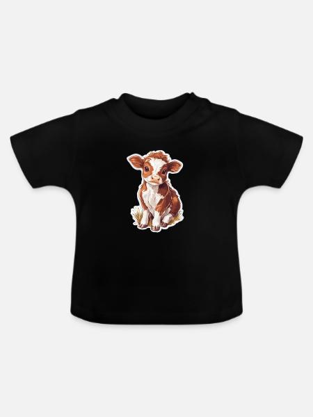 Kuh - Baby Bio-T-Shirt mit Rundhals - Schwarz