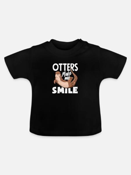 Lächelnder Seeotter Cartoon - Baby Bio-T-Shirt mit Rundhals - Schwarz