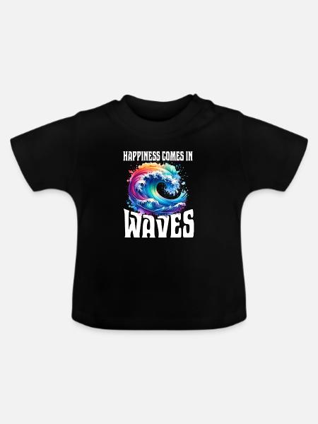 Happiness Comes In Waves - Baby Bio-T-Shirt mit Rundhals - Schwarz