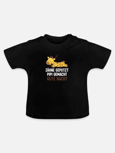 Sleeping Giraffe Good Night - Baby Organic T-Shirt with Round Neck - black