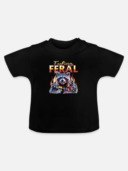 Funny Raccoon - Baby Bio-T-Shirt mit Rundhals - Schwarz