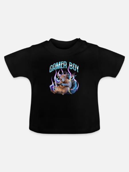 Funny Gaming Gamer Capybara - Baby Bio-T-Shirt mit Rundhals - Schwarz