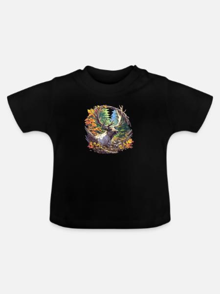 Rentiere Rentier - Baby Bio-T-Shirt mit Rundhals - Schwarz
