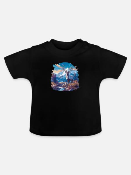 Rentiere Rentier - Baby Bio-T-Shirt mit Rundhals - Schwarz