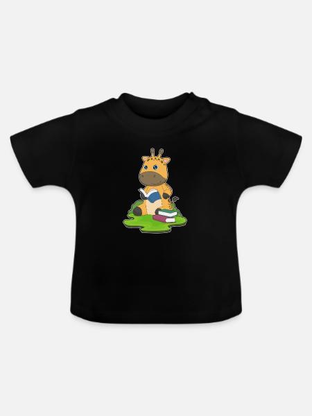 Giraffe Nerd Buch - Baby Bio-T-Shirt mit Rundhals - Schwarz
