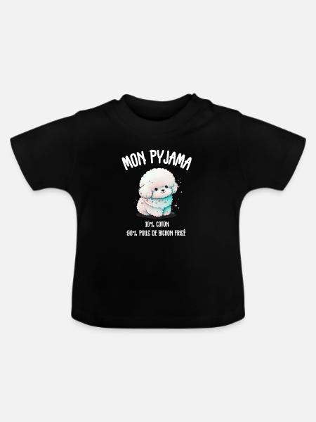 Lustiger Hund Bichon-Schlafanzug - Baby Bio-T-Shirt mit Rundhals - Schwarz