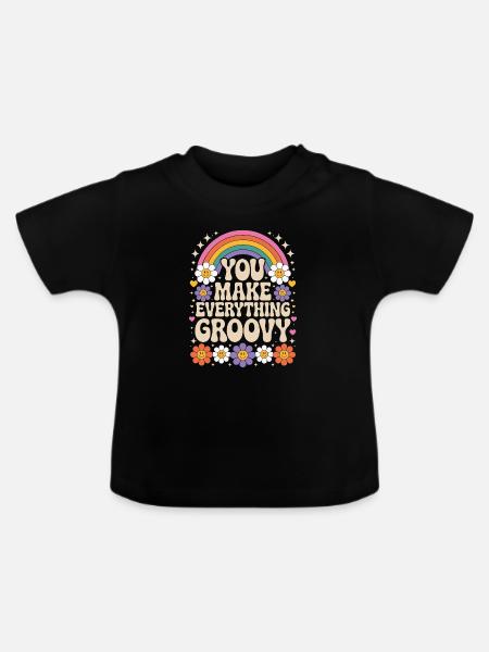 You Make Everything Groovy - Retro Rainbow - Baby Bio-T-Shirt mit Rundhals - Schwarz