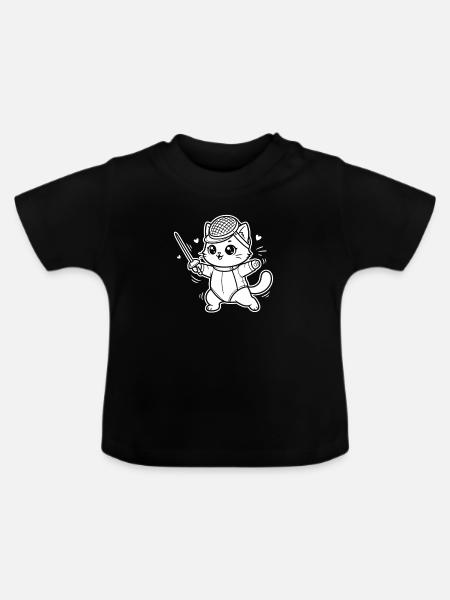 Fechten Kawaii Katze - Baby Bio-T-Shirt mit Rundhals - Schwarz