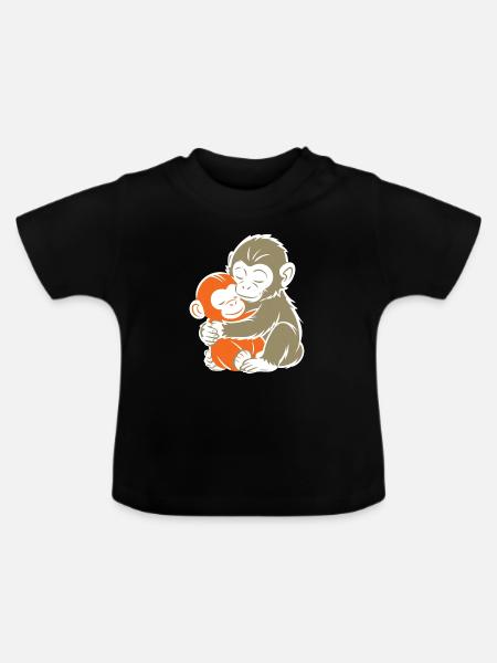 Umarmendes Affen-Duo - Baby Bio-T-Shirt mit Rundhals - Schwarz