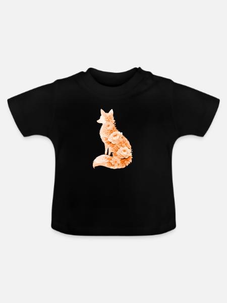 Fuchs Pastell Blumen Silhouette - Baby Bio-T-Shirt mit Rundhals - Schwarz