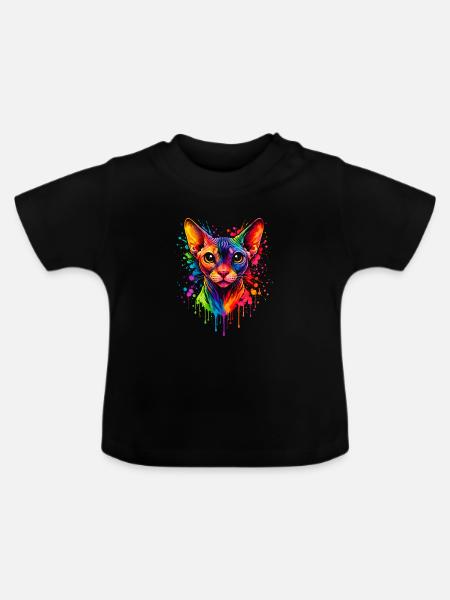Sphynx Neon | Katzenkunst Pop Art - Baby Bio-T-Shirt mit Rundhals - Schwarz