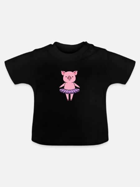 Süßes Schweinchen im Tutu - Baby Bio-T-Shirt mit Rundhals - Schwarz