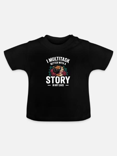 Hörbücher Multitasking Stories Bücher Nerd - Baby Bio-T-Shirt mit Rundhals - Schwarz