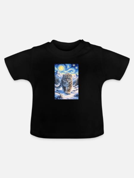 Schneeleopard im Sternenwald - Baby Bio-T-Shirt mit Rundhals - Schwarz