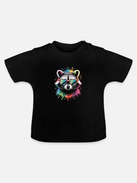 Waschbär Farbexplosion - Baby Bio-T-Shirt mit Rundhals - Schwarz