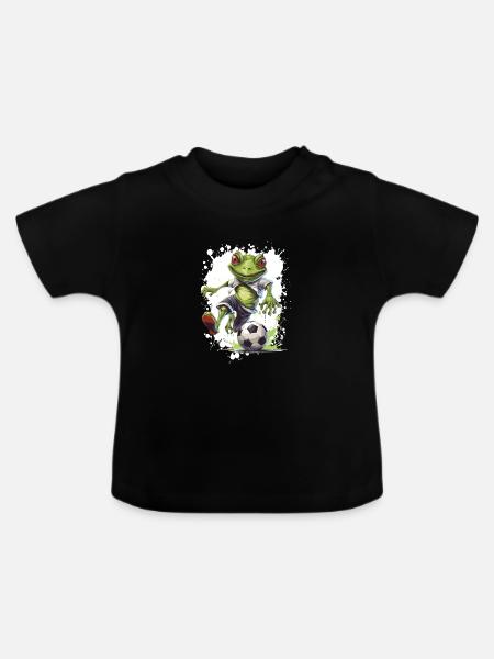 Frosch Fussball Team - Baby Bio-T-Shirt mit Rundhals - Schwarz