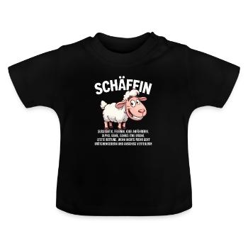 Schäffin - Alpha Schaf mit Sonnenbrille - Baby Bio-T-Shirt mit Rundhals - Schwarz - Vorne